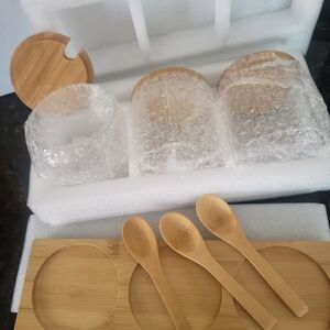 Bamboo Lid Glass Jars with Holder